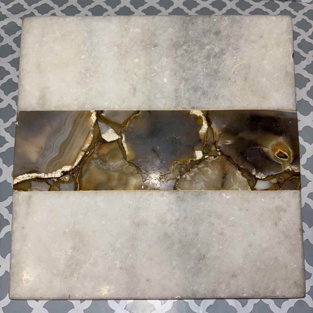Z Gallerie Marble And Agate Tray Cheese Board Crystal Display Table Charcuterie